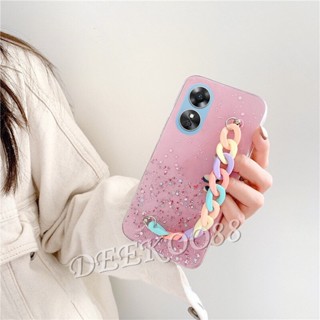 ใหม่ เคสโทรศัพท์มือถือแบบใส แต่งกลิตเตอร์ พร้อมสายโซ่คล้อง สีรุ้ง สําหรับ OPPO A58 A78 4G 2023 A58 A78