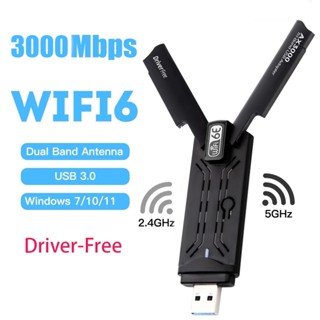 อะแดปเตอร์การ์ดเครือข่าย WiFi 6 3000 5GHz 2.4Mb ดองเกิลไร้สาย USB 3.0 รองรับ OFDMA WPA3 สําหรับ Windows 7 10 11