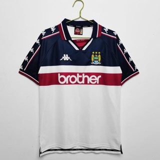 เสื้อกีฬาแขนสั้น ลายทีมฟุตบอล Manchester City Away 1997 98 สไตล์วินเทจ แห้งเร็ว ไซซ์ S-XXL AAA