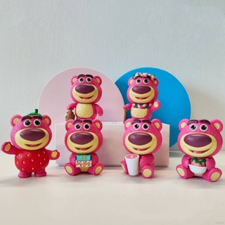 โมเดลฟิกเกอร์ อนิเมะ Lotso สตรอเบอร์รี่ หมี ของเล่น ของขวัญ สําหรับตกแต่งบ้าน รถยนต์ 6 ชิ้น