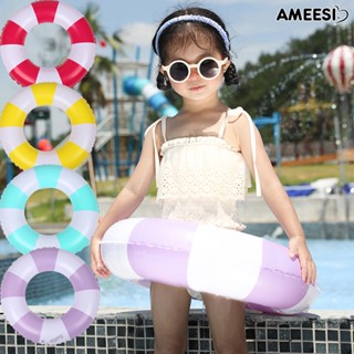 Ameesi ห่วงยางลอยน้ํา PVC ทรงกลม หนา ลายทาง หลากสี ของเล่นสนุก สําหรับเด็ก