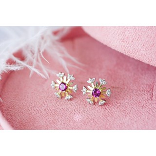 Rosenmarry/ ต่างหูพลอยโรโดไลท์แท้ พลอยดิบ ตัวเรือนเงินแท้ 925 จัดส่งฟรี RE040 พลอยแท้เสริมดวง  , ของขวัญ , ต่างหูติดหู