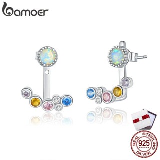 Bamoer Silver 925 Jewelry White Opal Joyería Colorful Bubble Ear Jacket Earrings for Women Hypoallergenic Wedding Jewelry BSE392