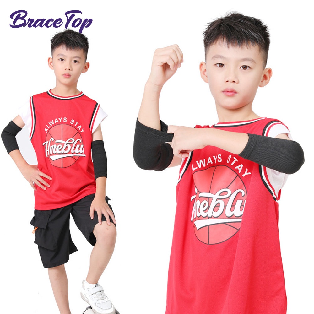 Bracetop สนับศอกเด็ก 1 คู่ ศอก ซัพพอร์ตข้อศอก ไนลอน สนับศอก อุปกรณ์ป้องกัน สนับศอก ซัพพอร์ต สําหรับฟุตบอล บาสเก็ตบอล วอลเลย์บอล ซอฟท์บอล เทนนิส