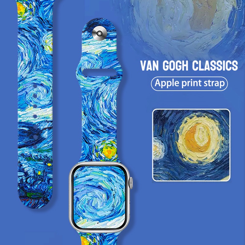 Van Gogh Classics สายรัดซิลิโคนสําหรับ IWatch Series 8 7 6 5 4 3 2 1 SE เข้ากันได้กับสาย Apple Watch