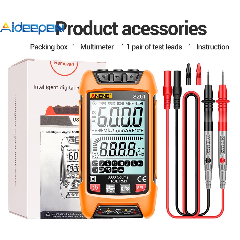 AIDEEPEN ANENG SZ01/SZ02 มัลติมิเตอร์ดิจิตอล โวลต์มิเตอร์ ความต้านทาน ประจุกระแสไฟ ทรานซิสเตอร์ ทดสอ