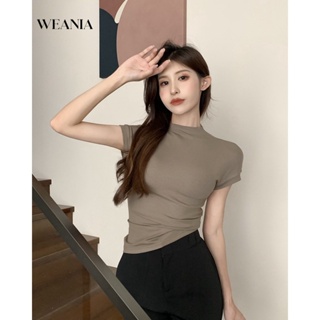 Weania-2 เสื้อยืดแขนสั้น คอสูง เข้ารูป สําหรับผู้หญิง