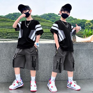 Childrens Wear Boys Summer Wear Thin Short-sleeved Suit New Style 2023 Big Childrens Summer Foreign Handsome Boys Casual Wear