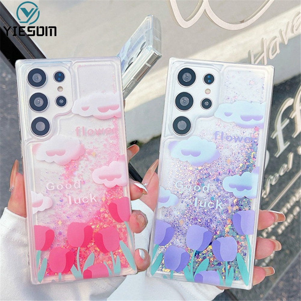 Luminous Dynamic Glitter เคสโทรศัพท ์ สําหรับ Samsung Galaxy S23 S22 S21 S20 Ultra S21 FE S20 Plus หมายเหตุ 20 Ultra 10 9 8 Plus ดอกไม ้ Liquid Quicksand ซิลิโคนนุ ่ ม