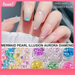 อุปกรณ์เสริมเล็บเล็บ Man Fish Beads Magic สี Aurora เครื่องประดับ Candy-สีคริสตัลกึ่งรอบลูกปัดผสม Macaron ตกแต่งเล็บเจาะ Cod