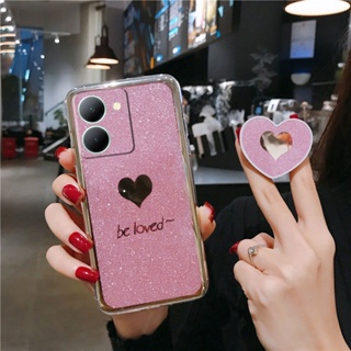 เคสVivo Y36 4G Y36 5G Y02t Y02A 2023 ซิลิโคนนิ่ม ประดับเลื่อม รูปหัวใจ พร้อมตัวยึด สําหรับ เคสโทรศัพท์Vivo Y36