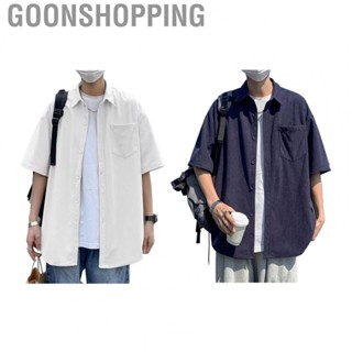 Goonshopping Man Summer Short Sleeve Shirt  Pure Color Man Short Sleeve Shirt Exquisite Button Up  for Male for Outing