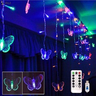 สายไฟหิ่งห้อย LED 96 ดวง รูปผีเสื้อ 8 โหมด เสียบ USB พร้อมรีโมตคอนโทรล สําหรับตกแต่งผ้าม่าน