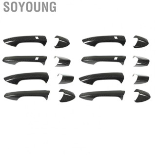 Soyoung Door Handle Trim  Unique Exterior Door Handle Cover with Cap UV Resistant 4pcs Real Carbon Fiber  for LHD Car