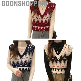 Goonshopping Women Knitted Vest  Lovely Sleeveless Knitted Top V Neck Casual Geometric Pattern  for Lady for Daily