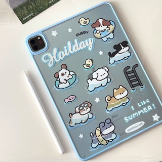 เคสแข็ง ลายสุนัขว่ายน้ํา สีฟ้า สําหรับ Ipad 7 8 9 10 Air3 Air4 Air5 10.9 นิ้ว Pro10.5 10.2 นิ้ว Pro11 2018 2020 2021 2022