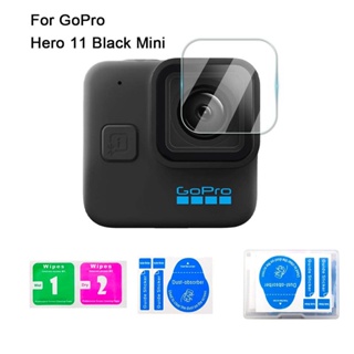 ฟิล์มกระจกนิรภัยกันรอยเลนส์กล้อง 9H HD สีดํา สําหรับ Gopro Hero 11 mini 2 ชิ้น