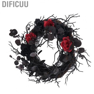 Dificuu Halloween Wreath Dead Black ABS Artificial Branches Design W/Red Flower Door US