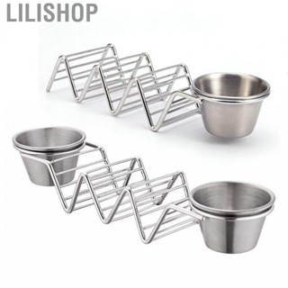 Lilishop 3 Grids Taco Stand Holder with Sauce Cup Stainless Steel V Shaped Spring Roll Taco  Holder Rack for Home Restaurant