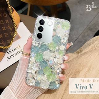 เคส vivo V29 V27 5G V27E V25 Pro 25e V23 5G V23e V23 Pro V21 5G 4G V20 Pro โทรศัพท์มือถือ ประดับมุก พลอยเทียม กลิตเตอร์ ระยิบระยับ ลายดอกกุหลาบ 3D สําหรับ