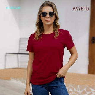 Aayetd เสื้อยืด แขนสั้น สีพื้น สีดํา สีไวน์แดง แฟชั่นฤดูร้อน สําหรับผู้ชาย และผู้หญิง