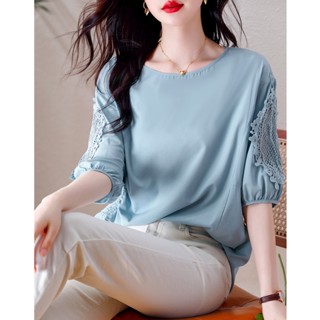 เสื้อเชิ้ตแขนสั้นลําลอง คอกลม ทรงหลวม ขนาดใหญ่ เข้ากับทุกการแต่งกาย แฟชั่นฤดูร้อน สไตล์เกาหลี