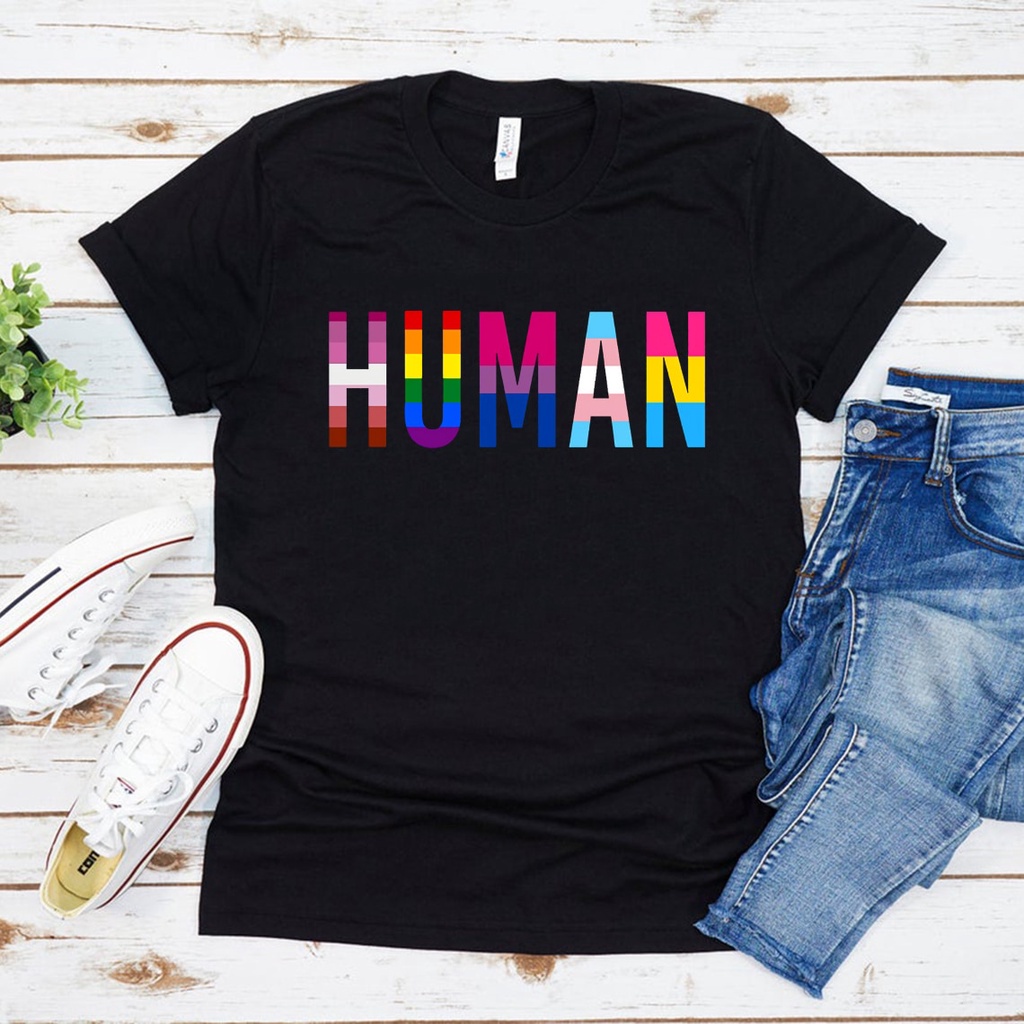 LGBT Flag Human Pride T เสื้อผู้หญิง Pride Flag Tshirt Bisexual Tee เลสเบี้ยน Queter Tops Rainbow Fl