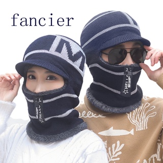 Fancier หมวกบีนนี่ ผ้าพันคอ ผ้าถัก ให้ความอบอุ่น เหมาะกับฤดูหนาว สําหรับผู้ชาย และผู้หญิง