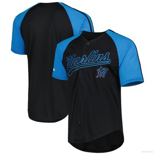 เสื้อคาร์ดิแกน เสื้อเบสบอล เสื้อกีฬา พลัสไซซ์ ทรงหลวม ลาย MLB Miami Marlins สีดํา