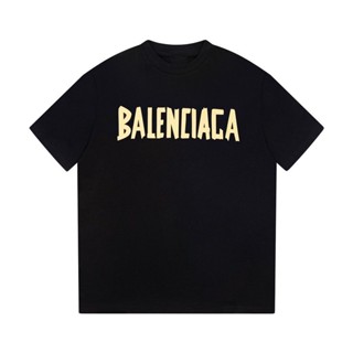 Balencia * ga (Label) เสื้อยืดแขนสั้น ผ้าฝ้ายแท้ พิมพ์ลายตัวอักษร หรูหรา สําหรับคู่รัก