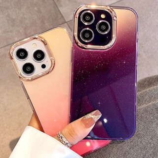 เคสโทรศัพท์มือถือ TPU ใส กันกระแทก แต่งกลิตเตอร์ ไล่โทนสี หรูหรา สําหรับ iPhone 11 12 13 14 PRO max 14 PLUS 12 13 MINI PRO