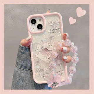 เคสโทรศัพท์มือถือ ลายกระต่ายสีชมพู พร้อมสายคล้องมือ สําหรับ iPhone 13Pro 11 12 12Pro 12promax 14 13 13promax 14Pro 14promax 13