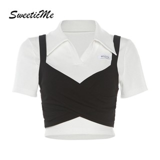 Sweeticme เสื้อยืดโปโล แขนสั้น ลําลอง สีพื้น แฟชั่นใหม่ สําหรับผู้หญิง 2023