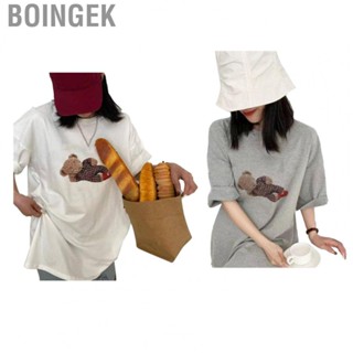 Boingek Short Sleeve Top  Oversized T Shirt Stylish Cute Bear Print Casual Round Neck Delicate Touch Loose for Summer