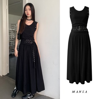 MANSA black vest rivet dress เดรสยาว เดรส ชุดดำ ชุดเสื้อกั๊ก