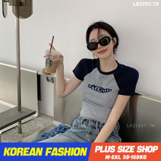 Plus size เสื้อผ้าสาวอวบ❤ เสื้อยืดสาวอวบอ้วน ไซส์ใหญ่ ผู้หญิง เสื้อยืดครอป ทรงหลวม แขนสั้น คอกลม พิมพ์ ฤดูร้อน สไตล์เกาหลีแฟชั่น