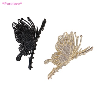 Purelove&gt; กิ๊บติดผม รูปผีเสื้อ ประดับเพชร สีทอง หรูหรา สไตล์วินเทจ สําหรับผู้หญิง