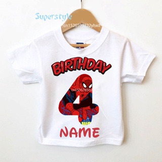 เสื้อยืดแขนสั้น พิมพ์ลาย Superhero Marvel Spiderman สีขาว แฟชั่นฤดูร้อน สําหรับเด็กผู้ชาย 1-9 ปี 2023