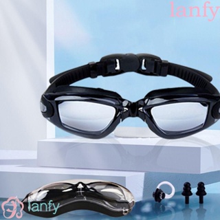 Lanfy แว่นตาว่ายน้ํา ซิลิโคน กันน้ํา พร้อมที่อุดหู ชุบไฟฟ้า สําหรับเล่นกีฬาทางน้ํา ฤดูร้อน