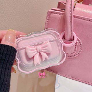 เคสหูฟัง แต่งโบว์ สีชมพู ไล่โทนสี พร้อมพวงกุญแจ สไตล์เกาหลี สําหรับ Airpods 3 1 2 Pro