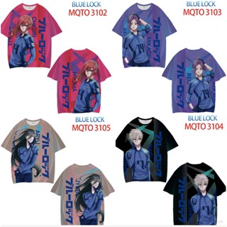 Ellen เสื้อยืดลําลอง แขนสั้น พิมพ์ลายอนิเมะ Chigiri Hyouma Nagi Seishirou 3D สีฟ้า พลัสไซซ์ สําหรับทุกเพศ