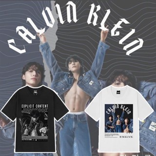 [S-5XL]KPOP BTS JUNGKOOK CK Cotton T-shirt ผู้ชายและผู้หญิงบวกขนาดพอดีหลวมคู่แขนสั้นด้านบนฮาราจูกุแฟชั่นสบาย ๆ นักเรียนเ