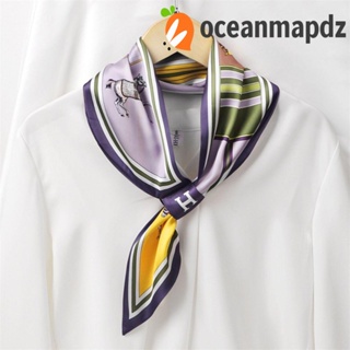 OCEANMAPDZ ผ้าพันคอ ผ้าเรยอน พิมพ์ลายตัวอักษร ดอกไม้ ม้า สไตล์เกาหลี วินเทจ สําหรับผู้หญิง