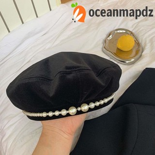 OCEANMAPDZ หมวกเบเร่ต์ ผ้ากํามะหยี่ ทรงแปดเหลี่ยม ประดับไข่มุก แบบเรียบง่าย สไตล์อังกฤษ วินเทจ เหมาะกับฤดูใบไม้ร่วง และฤดูหนาว สําหรับผู้หญิง