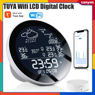 Tuya Wifi Lcd นาฬิกาดิจิตอลในร่มสมาร์ทเทอร์โมมิเตอร์เครื่องวัดความชื้นสถานีอากาศในบ้าน Tuya Smart App Control Real Time Monitoring canyon