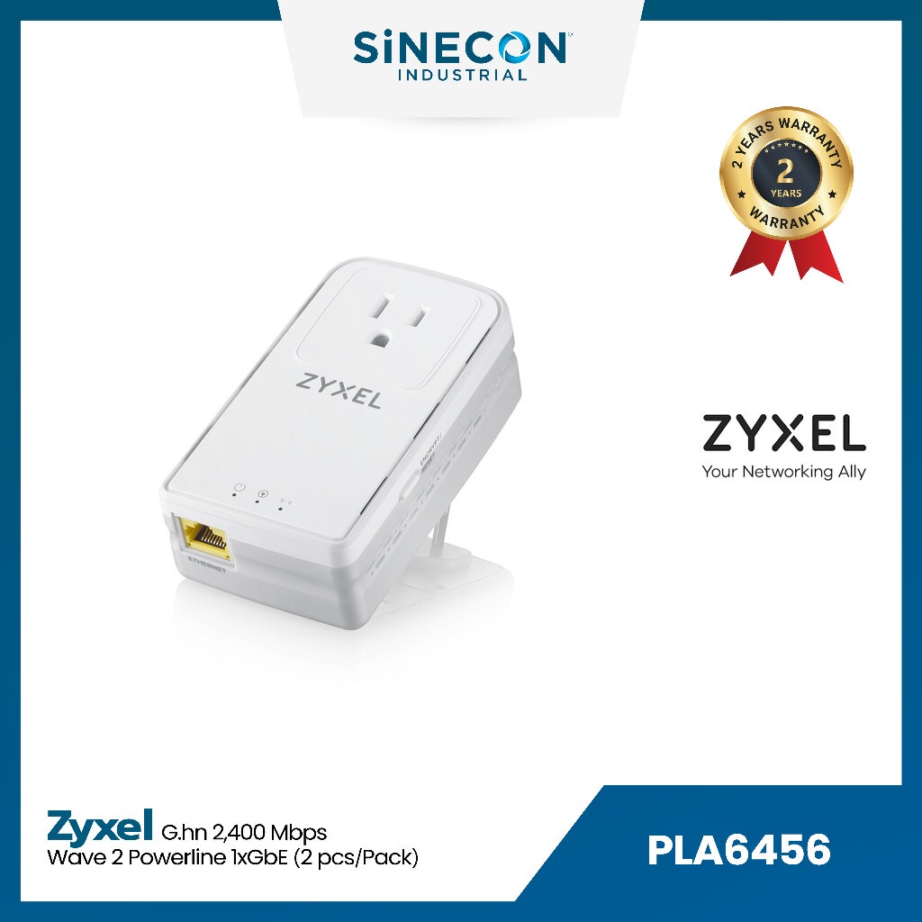 ZyXEL(ไซเซิล) พาวเวอร์ไลน์ PLA6456 (แพ็ค 2) | G.hn 2,400 Mbps Wave 2 Powerline 1xGigabit Ethernet Adapter