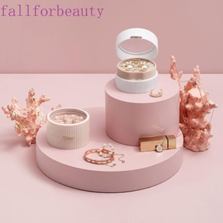 FALLFORBEAUTY กล่องเก็บเครื่องประดับ ต่างหู ทรงกลม ขนาดเล็ก สีพื้น แบบเรียบง่าย สําหรับผู้หญิง