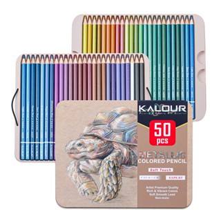 Kalour ชุดดินสอสี โลหะ 50 สี กล่องเหล็ก พกพาง่าย สําหรับนักเรียน วาดภาพ ท่องเที่ยว มือใหม่ และอุปกรณ์ศิลปะมืออาชีพ