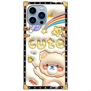 For Xiaomi Mi POCO X3 NFC 10T 11T 12T 11 12 Lite Redmi A1 9 9A 9C 9T 10 10A 10C 12C Note8 Note9 Note10 Note11 Note12 Pro Note9S Note10S Note11S Cute Bear Square Phone Case B2