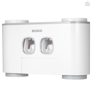ecoco Automatic Squeeze Toothpaste Set Wall-Mounted  Holder with 2 Toothpaste Dispensers 4 Cups and 5  Slots Toiletries Storage Rack Gray